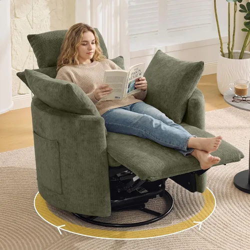 Vista 13 de Power Glider - Mecedora para guardería, reclinable giratorio con USB, color Gris claro