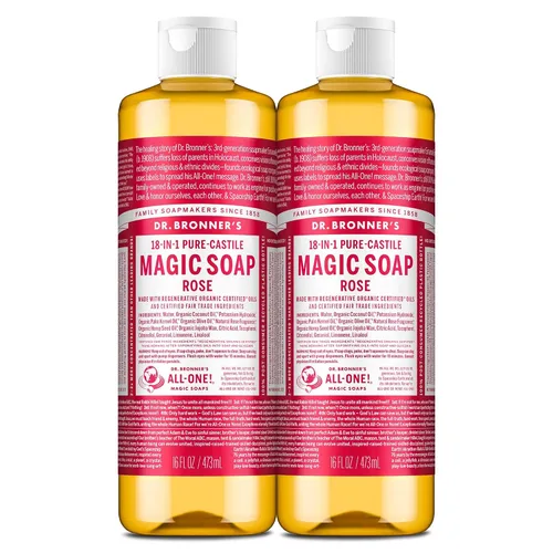 Vista 11 de Dr. Bronner's - Jabón líquido puro de Castilla (rosa, 16 onzas) - Hecho con aceites orgánicos, usos 18 en 1: cara, cuerpo, cabello, lavandería