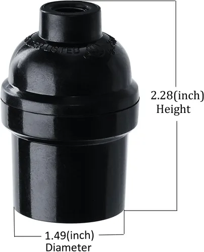 Vista 5 de Enchufe de luz E26 E27, paquete de 8 soportes de lámpara colgante retro Edison color negro, E26 E27, enchufe estándar de plástico, potencia máxima