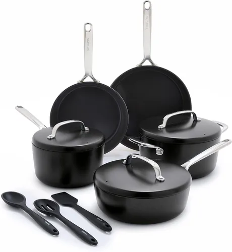 Vista 13 de GreenPan Juego de sartenes antiadherentes de cerámica de 9.5 y 11 pulgadas, sin PFAS, utensilios de cocina anodizados duros, compatibles