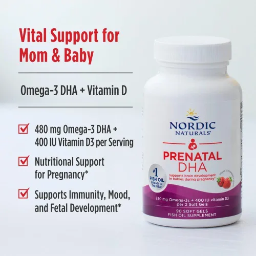 Vista 3 de Nordic Naturals – DHA prenatal, ayuda al desarrollo del cerebro en bebés durante el embarazo y lactancia, 90 cápsulas de gel suave., No