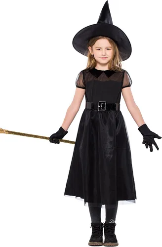 Vista 4 de yolsun Disfraz de bruja para niñas, disfraz clásico de bruja para Halloween