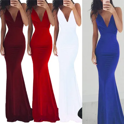 Vista 3 de Andongnywell - Vestido de fiesta sexy sin espalda para mujer, con tirantes delgados, vestido largo sin mangas, cuello en V, vestido de fiesta