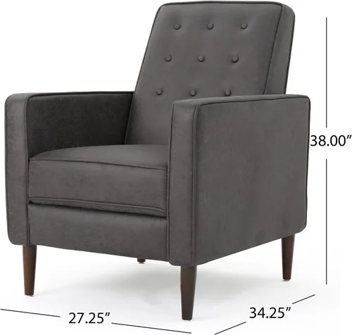 Vista 3 de GDFStudio Macedonia - Sillón reclinable de tela con respaldo copetudo, moderno Pizarra / Espresso oscuro