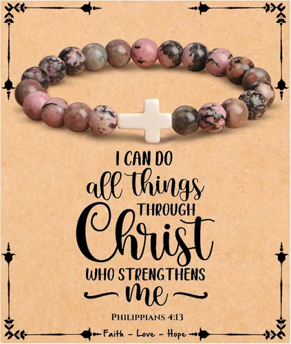 Vista 16 de Pulsera cruz JoycuFF para mujer, regalos de fe cristiana para mujer, joyería católica religiosa de Pascua, joyería cristiana, pulseras con cuentas
