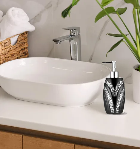 Vista 2 de Zahari Home Dispensador de jabón/loción Sinatra Diseño único de mosaico de vidrio brillante, negro