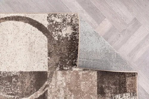 Vista 5 de Rugshop - Alfombra contemporánea con diseño abstracto de círculos, alfombra con respaldo de yute para entrada, cocina o habitación pequeña, marrón