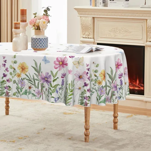 Vista 9 de Horaldaily Mantel de primavera de 52 x 70 pulgadas, diseño de flores silvestres y mariposas florales, lavable, para decoración de fiestas, picnic