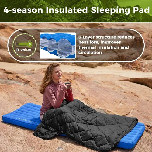 Vista 4 de ATEPA ThermAir Pro 5 R-Value - Colchón de aire aislado ultraligero para 4 estaciones, tapete de dormir silencioso de 4 pulgadas de grosor con saco