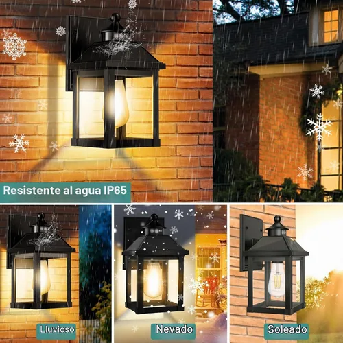 Vista 6 de AEQ Luces solares para porche al aire libre, apliques solares para exteriores con sensor de movimiento, luz de pared impermeable con panel