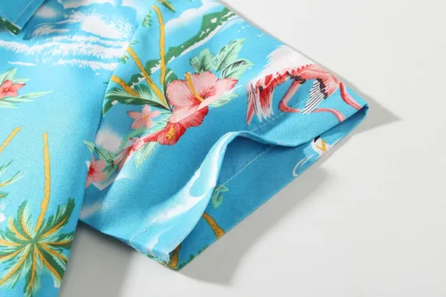 Vista 5 de SSLR Camisa hawaiana para niños grandes, camisa hawaiana para niños, camisa de flamencos, camisa Luau de manga corta para niños