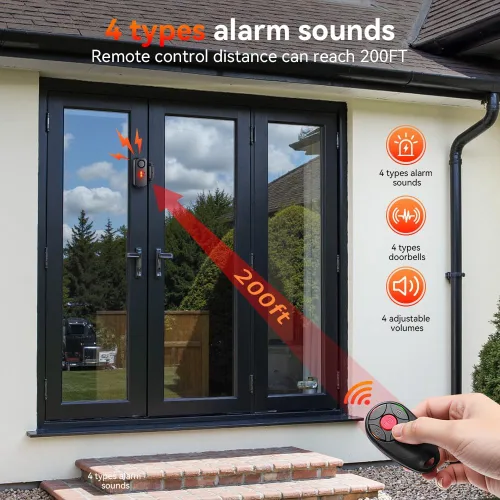 Vista 3 de Alarmas de puerta cuando se abre, alarma antirrobo de ventana de 113 dB con control remoto, sensor magnético de puerta de seguridad, seguridad