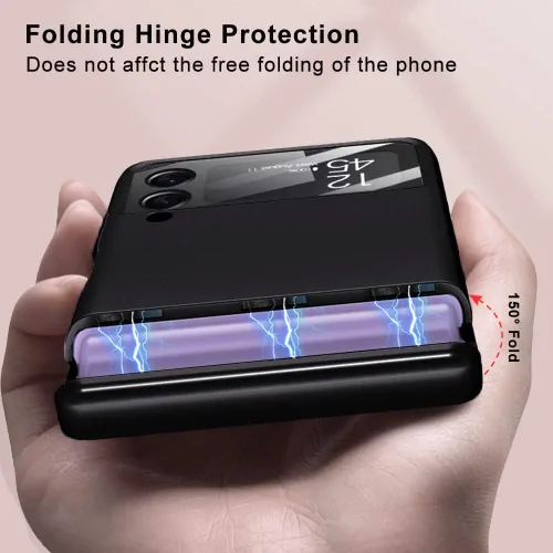 Vista 2 de Protección magnética de bisagra y funda protectora de cámara de lente integrada para Samsung Galaxy Z Flip 4 (negro)