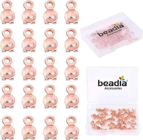 Vista 20 de BEADIA - Hebilla de línea de pesca cilíndrica chapada en oro de 14 quilates, tapas de extremo de 3.2 mm, 30 piezas para hacer joyas