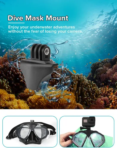 Vista 2 de Soporte de máscara de buceo para Go Pro, accesorio universal para cámara de buceo, soporte de buceo compatible con populares máscaras de doble lente