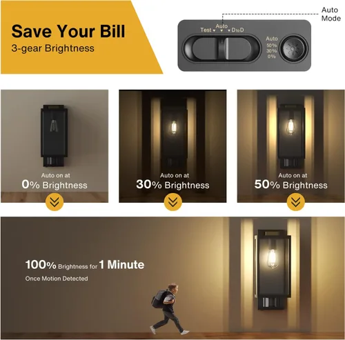 Vista 3 de Luces de pared para exteriores con sensor de movimiento, iluminación al aire libre del atardecer al amanecer, lámparas modernas de montaje en pared