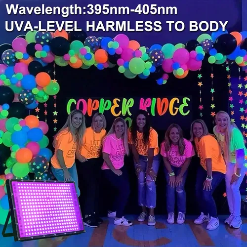 Vista 8 de Paquete de 2 luces negras de 300W con 336 LEDs, lámpara UV de luz negra para fiestas fluorescentes, 395nm, accesorio de luz negra IP65