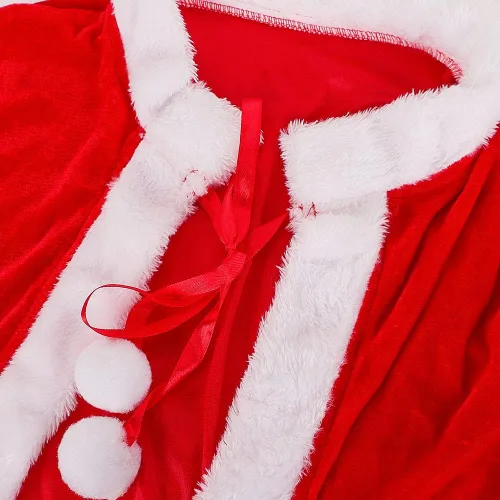 Vista 4 de XGOPTS Capa de terciopelo rojo de Navidad, capa de la señora Santa Claus, bata de Halloween, carnaval, disfraz de cosplay (rojo con capucha)