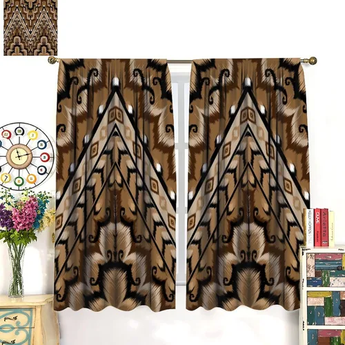 Vista 105 de Cortinas con patrón geométrico tribal, estilo suroeste, azteca, rústico, occidental, nativo americano, opacas, con bolsillo para barra, decoración