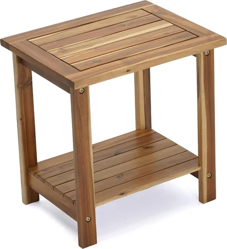 Vista 8 de Mesa auxiliar Adirondack de 2 niveles – Mesa auxiliar de madera resistente a la intemperie, mesa pequeña rectangular rústica para exteriores e