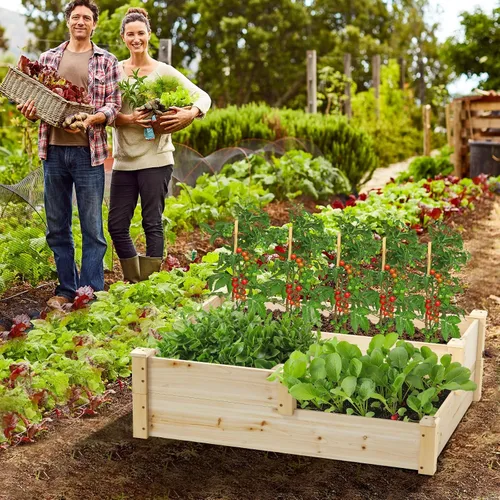 Vista 2 de S AFSTAR Cama de jardín elevada de 3 niveles, maceta elevada para exteriores, para verduras, frutas, hierbas, flores, kit de maceta de madera