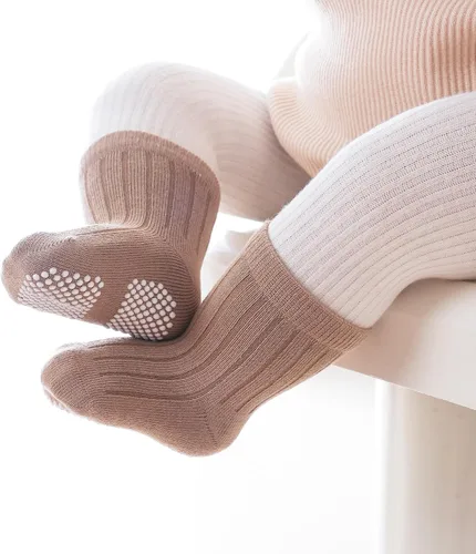 Vista 4 de VWU Calcetines de algodón para bebés y niños pequeños con empuñaduras de 0-5T, 6