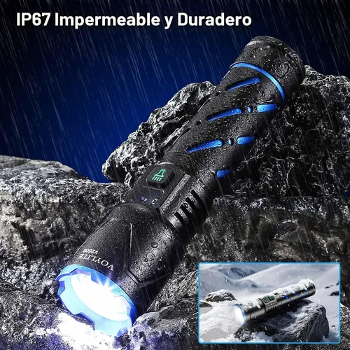 Vista 7 de Linternas recargables de alto lúmenes, 100000 LM, batería de 5000 mAh con pantalla LCD, 3 modos, zoomable e impermeable IP67, para camping, pasear