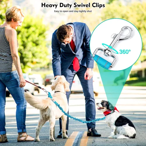 Vista 4 de Acoplador de correa doble para perro, correa elástica sin enredos con giro de 360, cómoda correa reflectante que absorbe los golpes para caminar 2