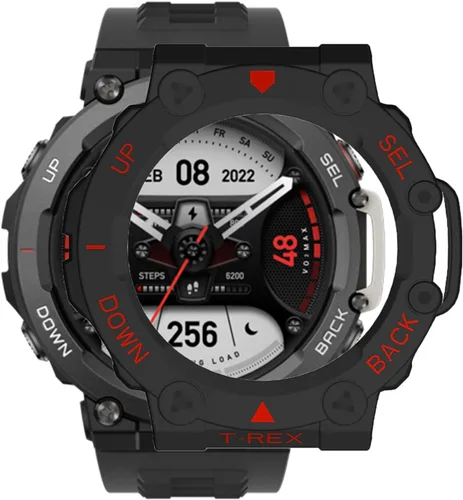 Vista 6 de Funda para Amazfit T-Rex 2, a prueba de golpes, funda protectora de TPU duradera, accesorios para Amazfit T Rex 2 Smartwatch (negro)