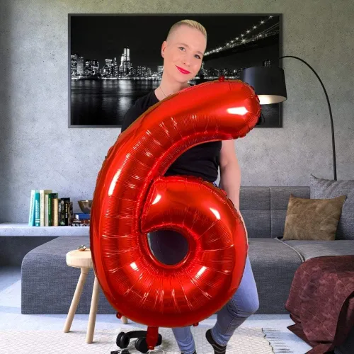 Vista 2 de DIWULI Globos de números rojos de 40 pulgadas, globo grande del número 6, globos rojos grandes, decoraciones de fiesta de cumpleaños de helio