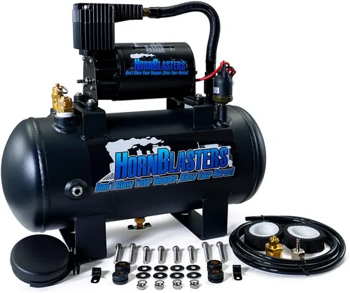 Vista 6 de HornBlasters Outlaw Black 127H Kit de bocina de tren de 1.5 galones 120PSI - Sistema de aire todo en uno - Fácil instalación - Sonido potente