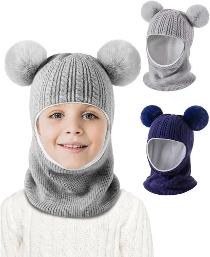 Vista 2 de Baby Winter Hat Scarf Set 2 Pack Toddler Beanie Hats Girl Boy with Neck Warmer Beanie for Kids Knit Warm for Cold Weather