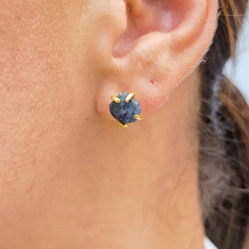 Vista 64 de Aretes de piedra preciosa natural en bruto con oro amarillo sobre plata de ley 925, 6 a 0.276 in, regalo de piedra de nacimiento de calidad genuina