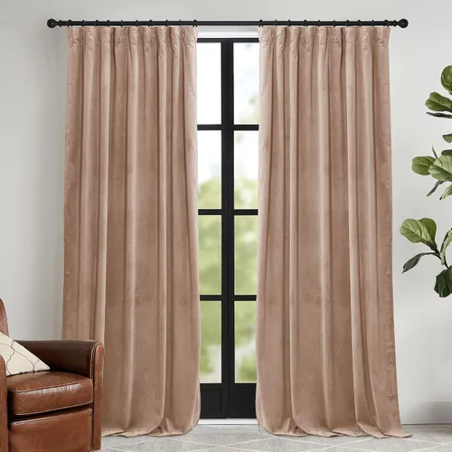 Vista 18 de RYB HOME Cortinas elegantes de terciopelo verde de 63 pulgadas de largo, bloqueo de luz, aislamiento térmico, elegantes cortinas de terciopelo