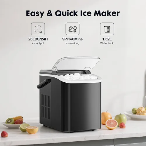 Vista 5 de Sweetcrispy - Máquina para hacer hielo de encimera, máquina de hielo portátil autolimpiable con cuchara de hielo, cesta y asa, 9 cubos en 6 minutos