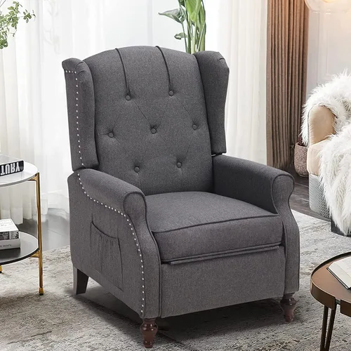 Vista 32 de Silla Wingback con masaje y calor, silla reclinable de tela copetuda, silla reclinable con respaldo de ala con control remoto, cojín acolchado