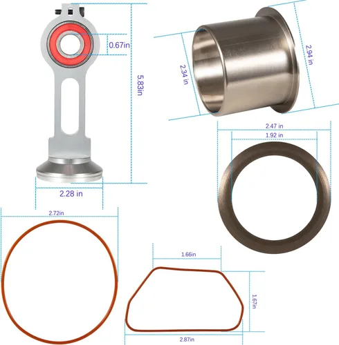 Vista 7 de KK-4835 Kit de pistón de biela para Craftsman Porter Cable DeVilbiss sin aceite Compresor de aire reemplaza los números de piezas 889124 889125