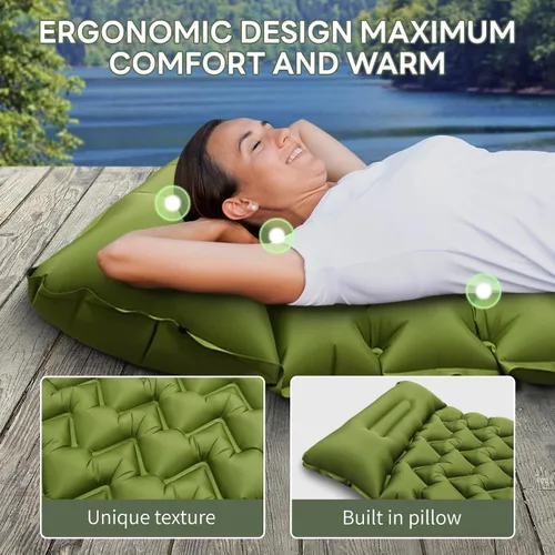 Vista 4 de Almohadilla de Dormir de Camping con Almohada, Almohadilla Inflable con Bomba de Pies Integrada, Colchón de Aire Ultraligero, Almohadilla de Camping