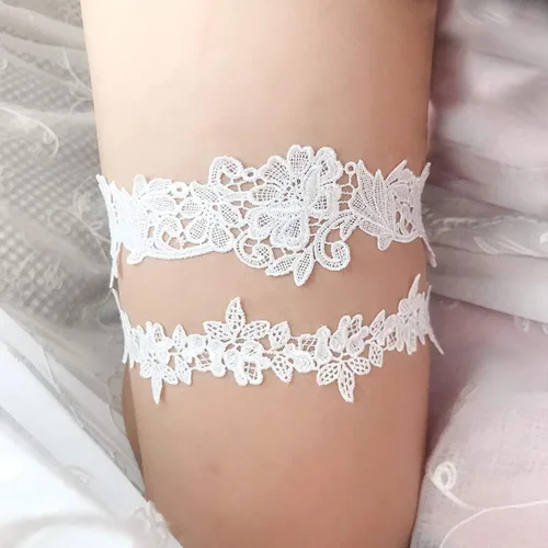 Vista 2 de Holibanna 1 par de ligas nupciales flor muslo cinturones encaje pierna anillo floral banda para la pierna para boda fiesta