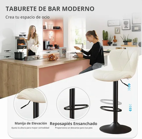 Vista 5 de Juego de 2 taburetes de bar, taburetes de bar giratorios ajustables con respaldo, taburetes de bar de piel sintética de altura de mostrador de 24 a