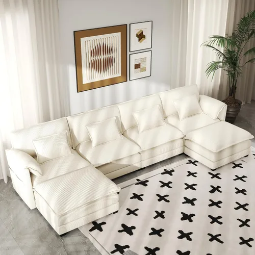 Vista 27 de Real Relax 145'' Sofá seccional modular, sofá convertible de 4 plazas con chenilla, 8 almohadas y 2 reposabrazos para sala de estar, oficina