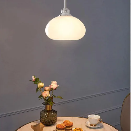 Vista 4 de Luces colgantes modernas de mediados de siglo, lámpara colgante con pantalla de vidrio blanco lechoso retro nórdico, lámpara colgante colgante