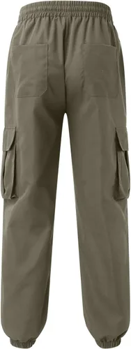 Vista 3 de Pantalones cargo de sarga para hombre, estilo casual, con cordón de algodón, elásticos, elásticos, con múltiples bolsillos