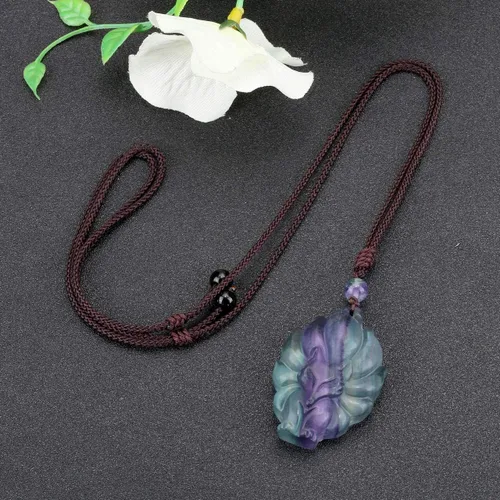 Vista 6 de Jovivi Paquete 2 artículos collar de zorro de cristal de fluorita natural + collar de zorro de obsidiana negra natural, collares de piedras
