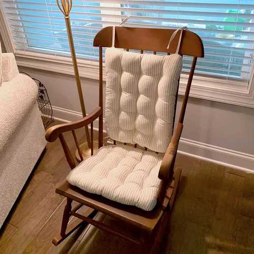 Vista 8 de Barnett Home Decor Ticking Stripe - Cojines naturales para silla mecedora, extra grandes, reversible, relleno de espuma de látex y respaldo