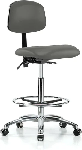 Vista 68 de Perch - Silla de laboratorio con ruedas cromadas con soporte de respaldo ajustable, altura del escritorio de 17 a 22 pulgadas, tela negra
