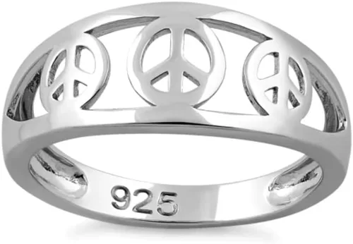 Vista 2 de Anillo apilable de plata de ley 925 con 3 signos de paz para mujer
