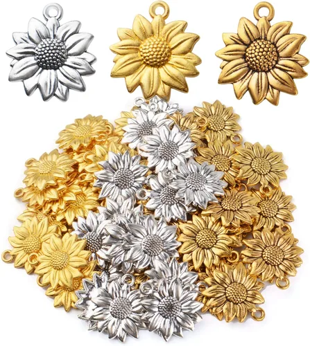 Vista 8 de BronaGrand 60pcs Sunflower Pendant Charms Alloy Sunflower Bead Charms Flower Charms Pendants Craft Supplies for DIY Jewelry Earrings Necklace