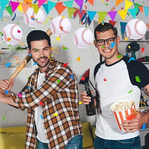 Vista 7 de Yexiya 24 piezas de decoraciones de fiesta de béisbol de 7.9 pulgadas, remolinos colgantes de béisbol, suministros de fiesta de béisbol, remolinos