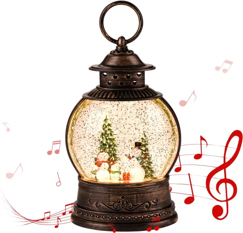 Vista 10 de Decoraciones de Navidad para interiores - 8 canciones navideñas, globo de nieve de Navidad musical - Globo de nieve con remolino de purpurina